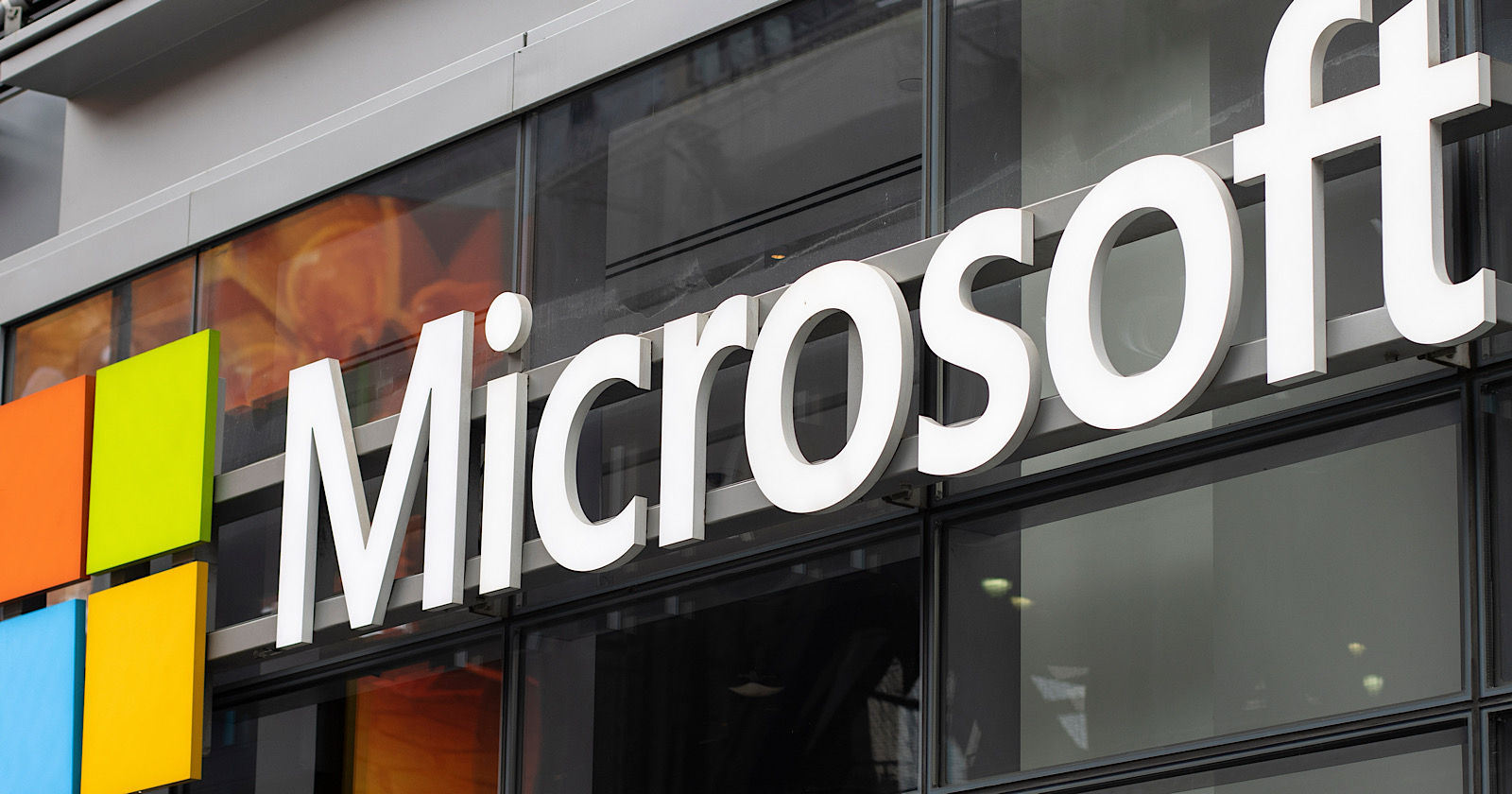 Microsoft logo is seen at its office in Eleven Times Square in New York City. Microsoft is a global technology corporation headquartered in Redmond, Washington.