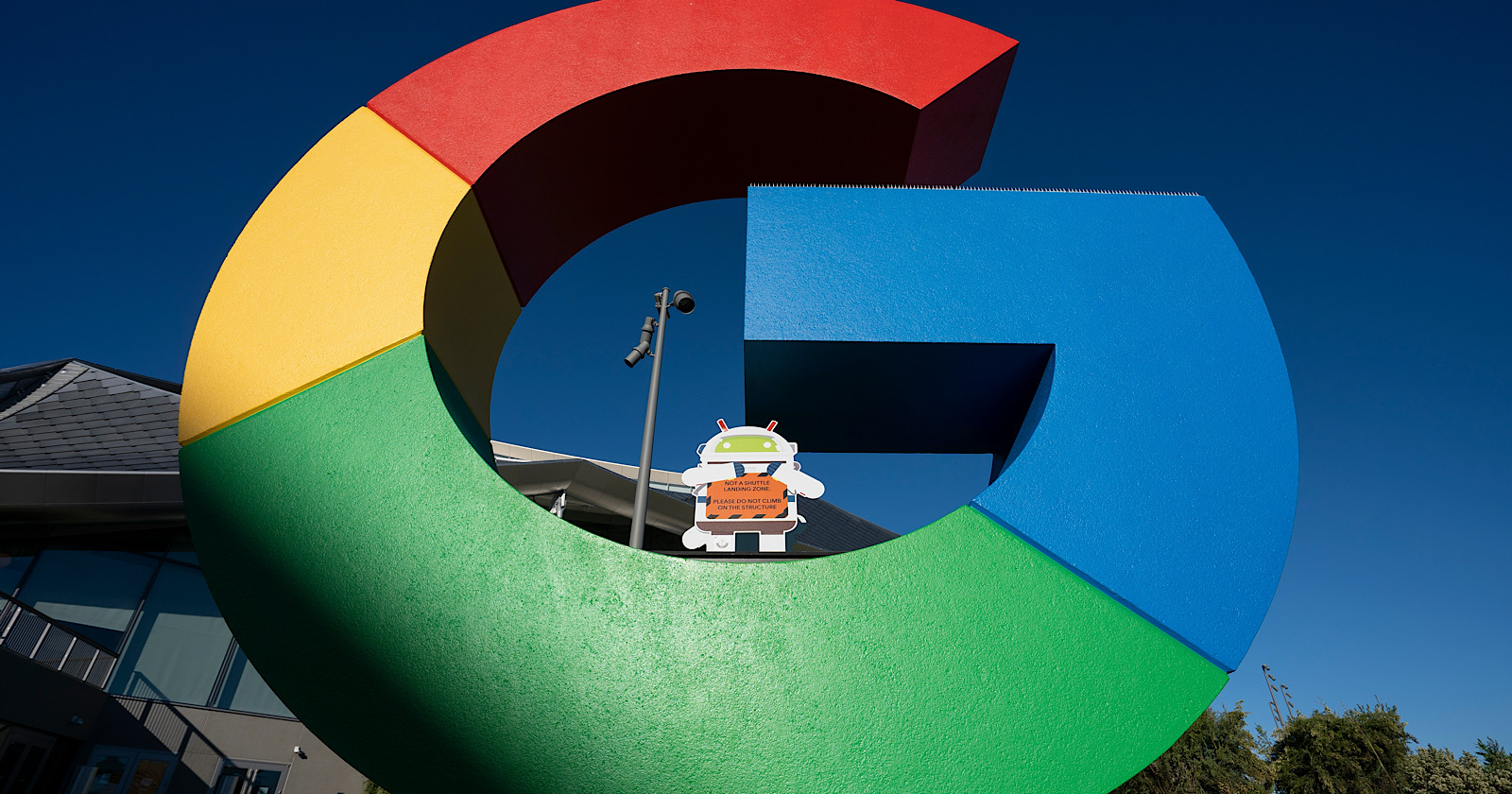Giant G logo is seen at Google's new Bay View campus