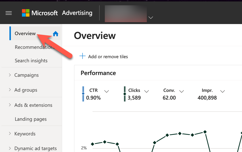 Microsoft Ads Overview link screenshot