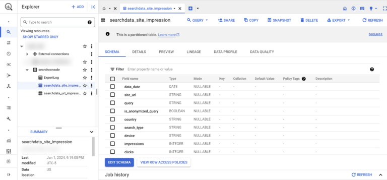 data set for search impression table 