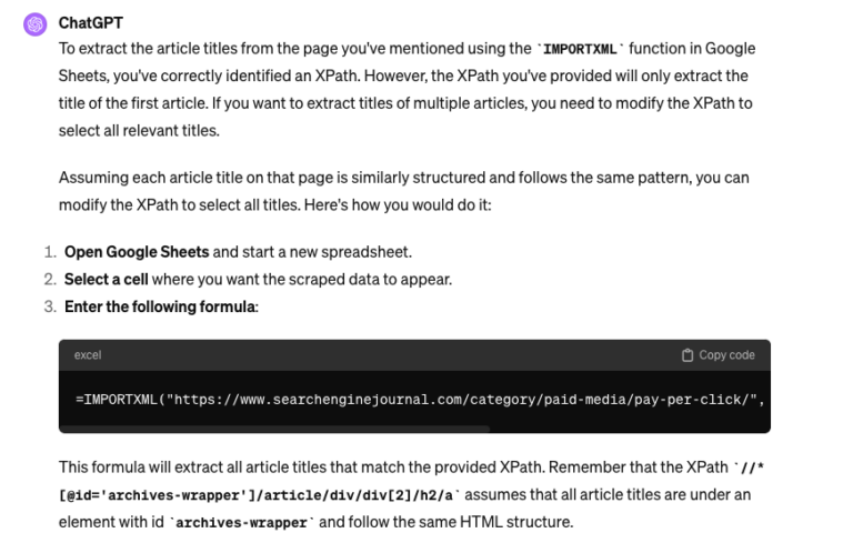 Instructions d'extraction de ChatGPT