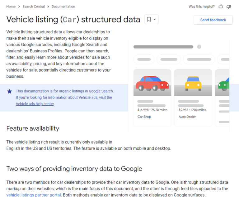 Vehicle Listing Schema Markup   Google Search Central   Documentation   Google for Developers 768x632 - 7 Automotive SEO Best Practices For Driving Business In 2024
