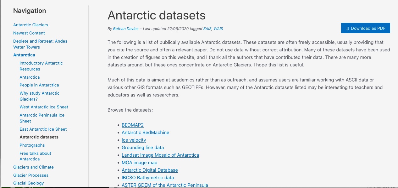 Antarctic datasets