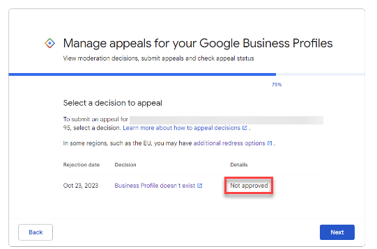 appeal status not approved 65c6a03d9f0da sej - Google Business Profile Suspended? Here’s How To Get Reinstated