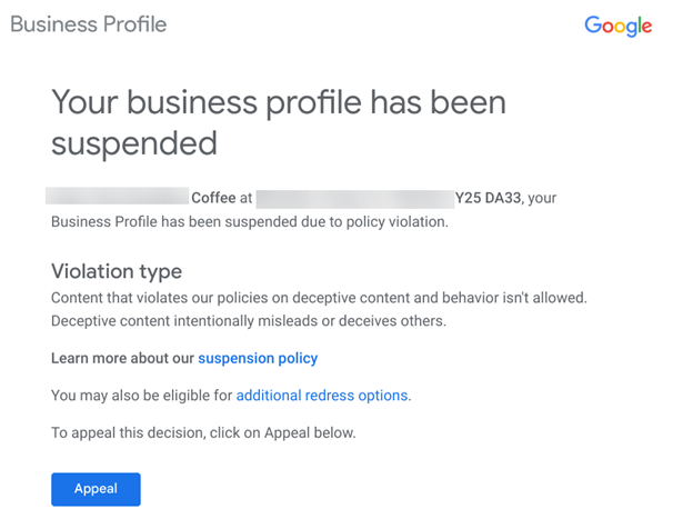 appeal suspension notification email 1 65c695055c186 sej - Google Business Profile Suspended? Here’s How To Get Reinstated