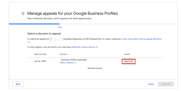 appeals status approved screenshot credit ben fisher 65c69fc630025 sej - Google Business Profile Suspended? Here’s How To Get Reinstated
