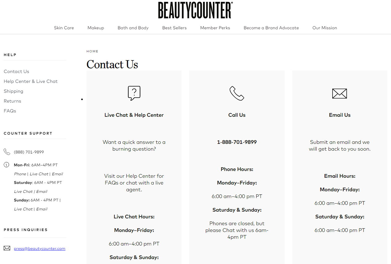 Beauty Counter Contact Us Page