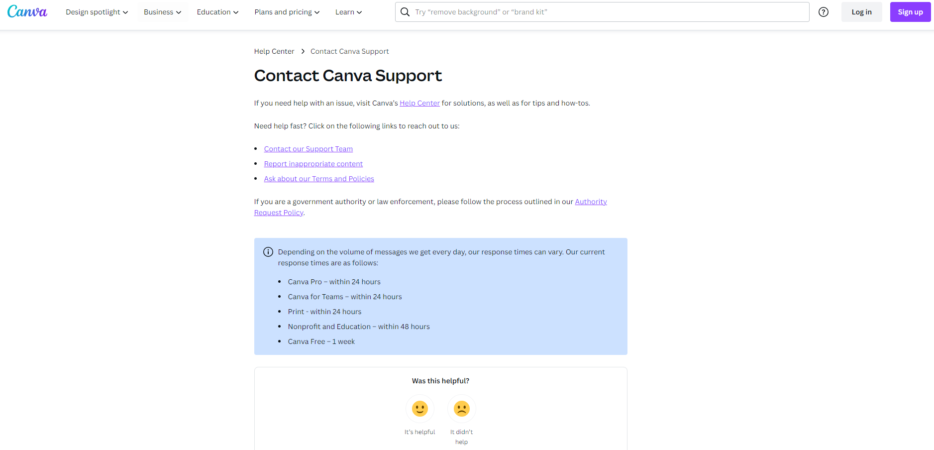 Canva Contact Us Page