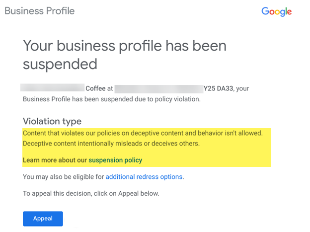 email violation type 65c696697a0cb sej - Google Business Profile Suspended? Here’s How To Get Reinstated