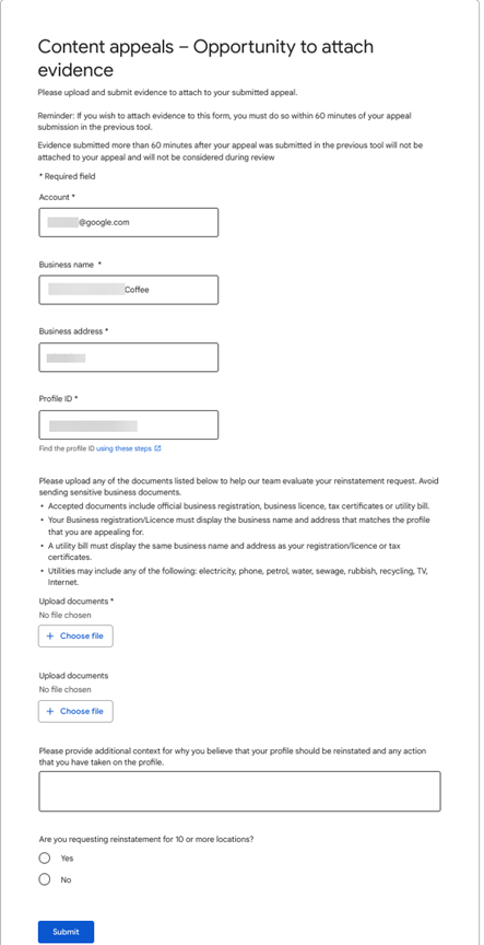 evidence form 65c69a5c2b364 sej - Google Business Profile Suspended? Here’s How To Get Reinstated