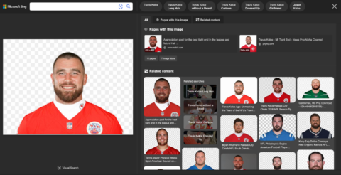 Bing Visual Search results for a photo of Travis Kelce
