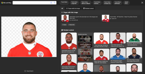 Результаты визуального поиска Bing для фотографии Трэвиса Келси