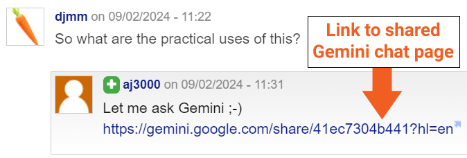 Lien public vers une page de discussion partagée Google Gemini