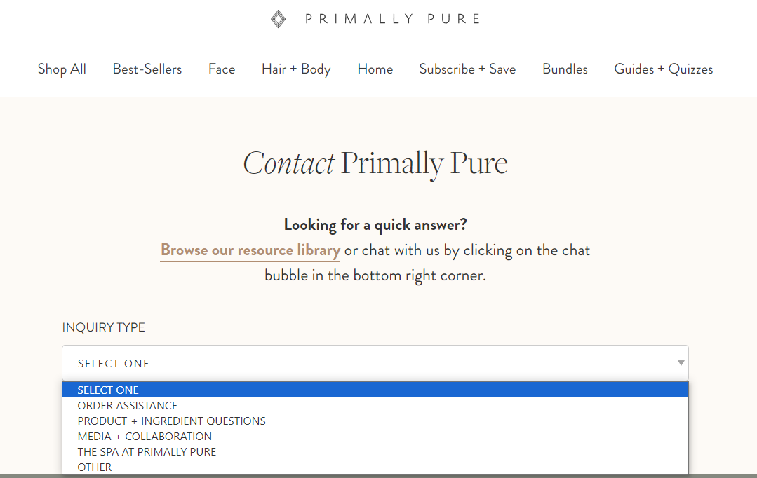 Страница контактов Primally Pure