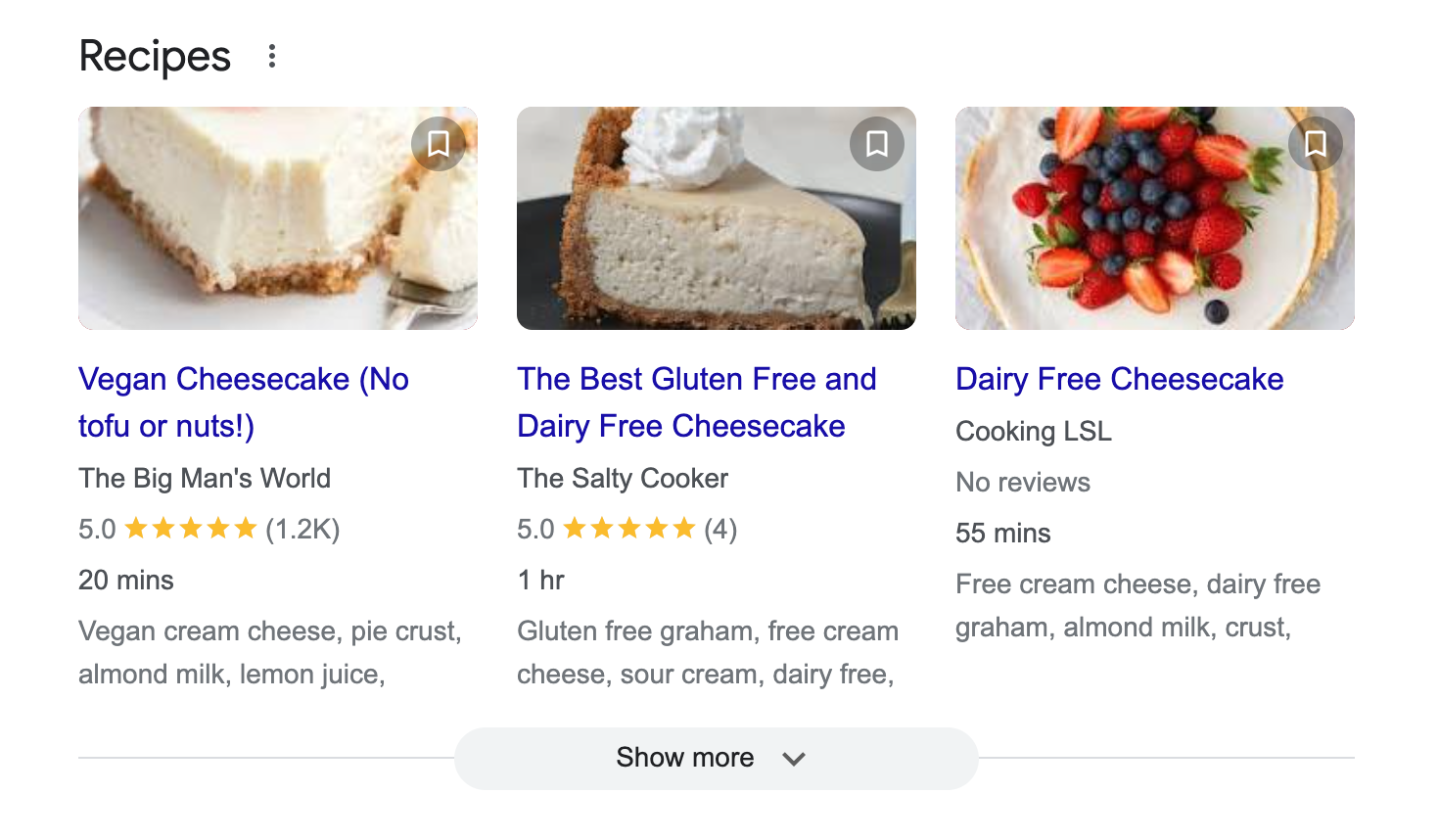 recipe search results on desktop