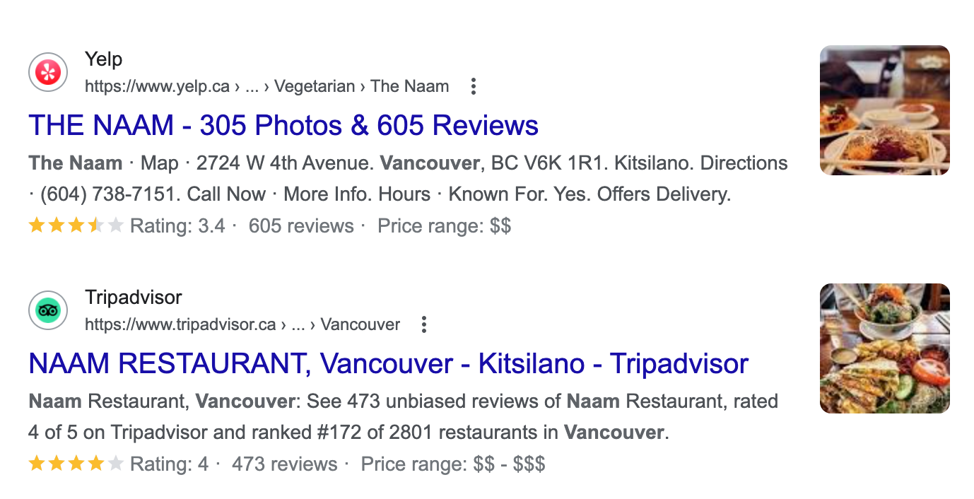 third-party reviews in search results