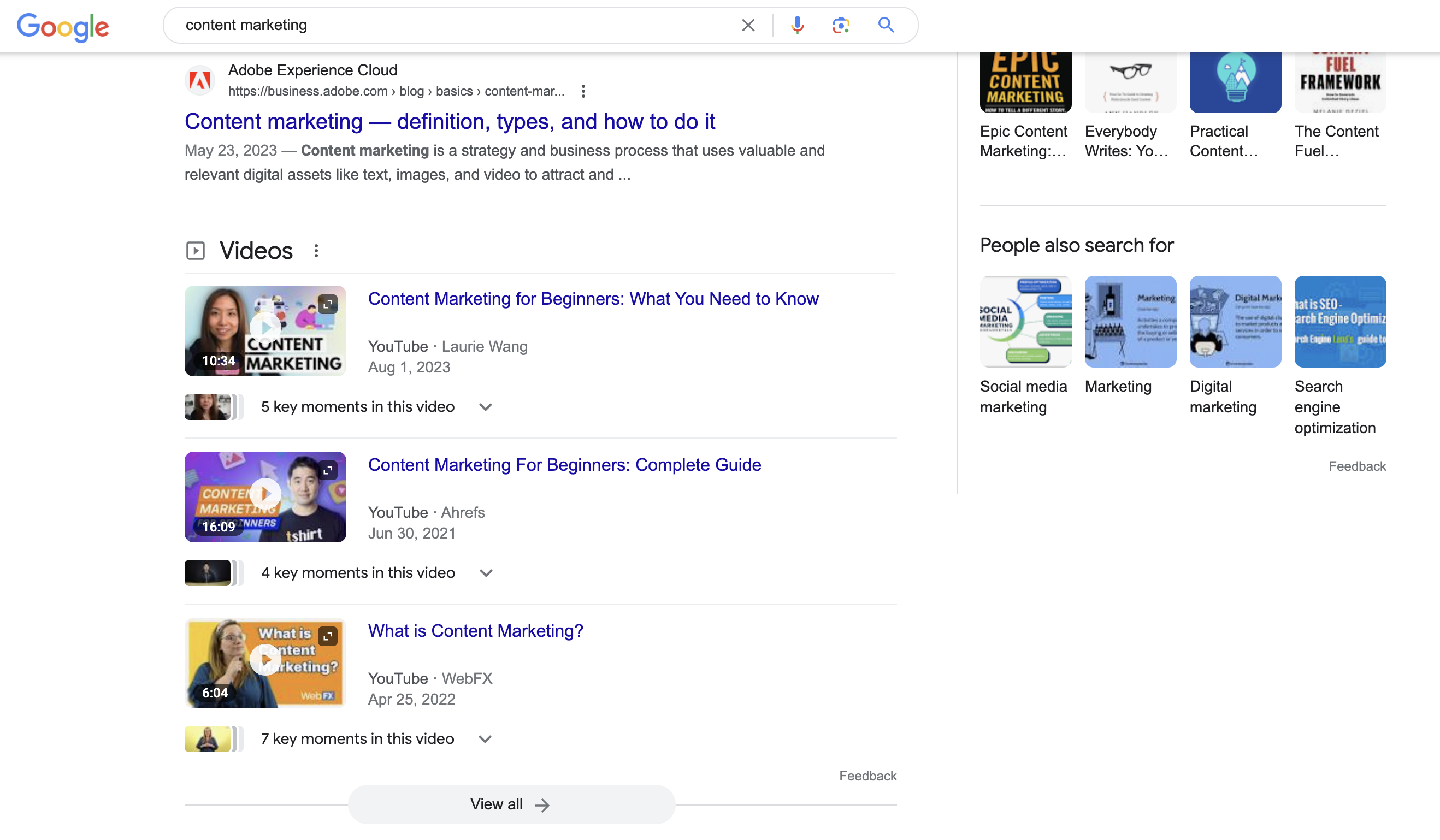 Screenshot from search for [content marketing], Google
