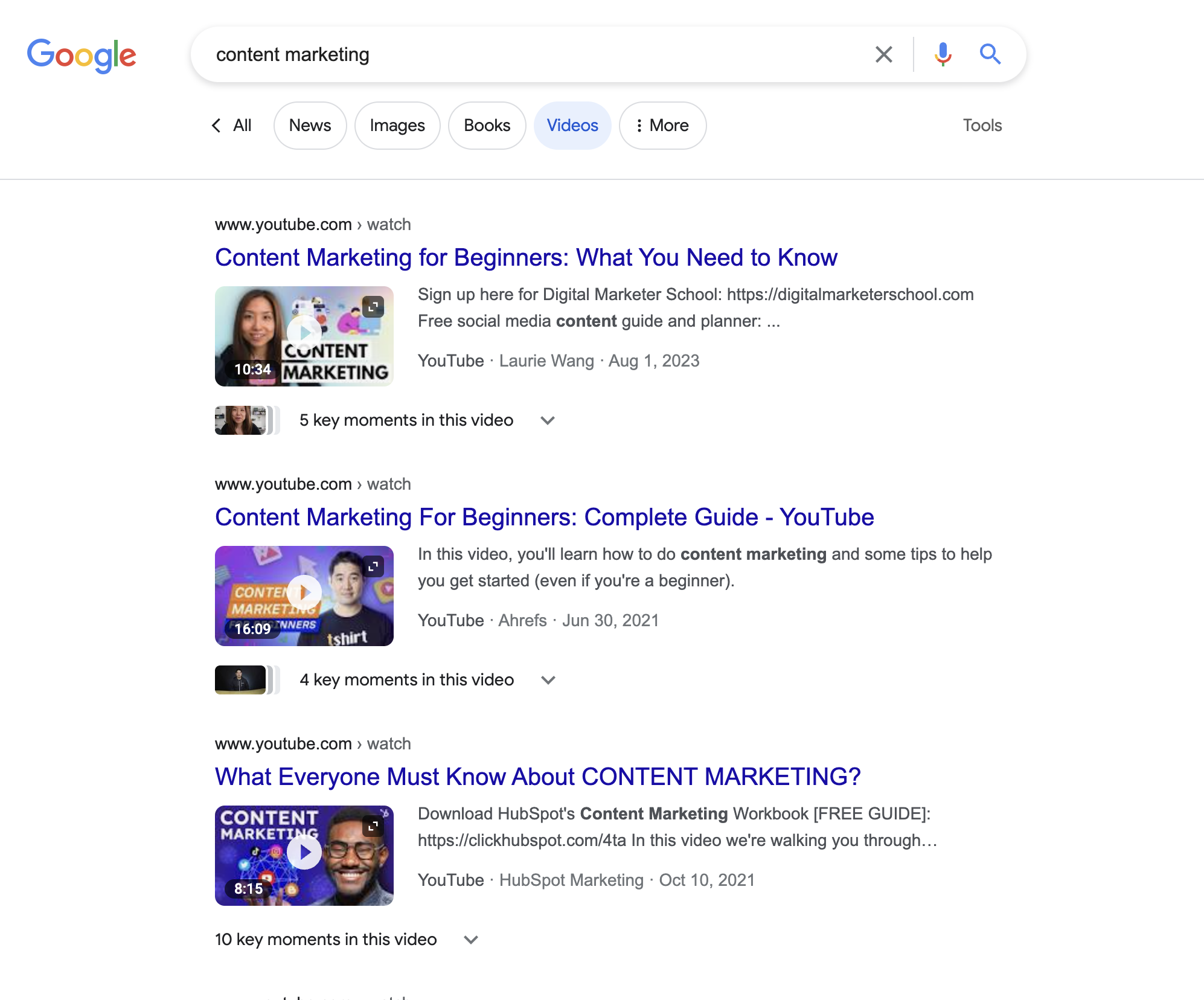  search for (content marketing), Google