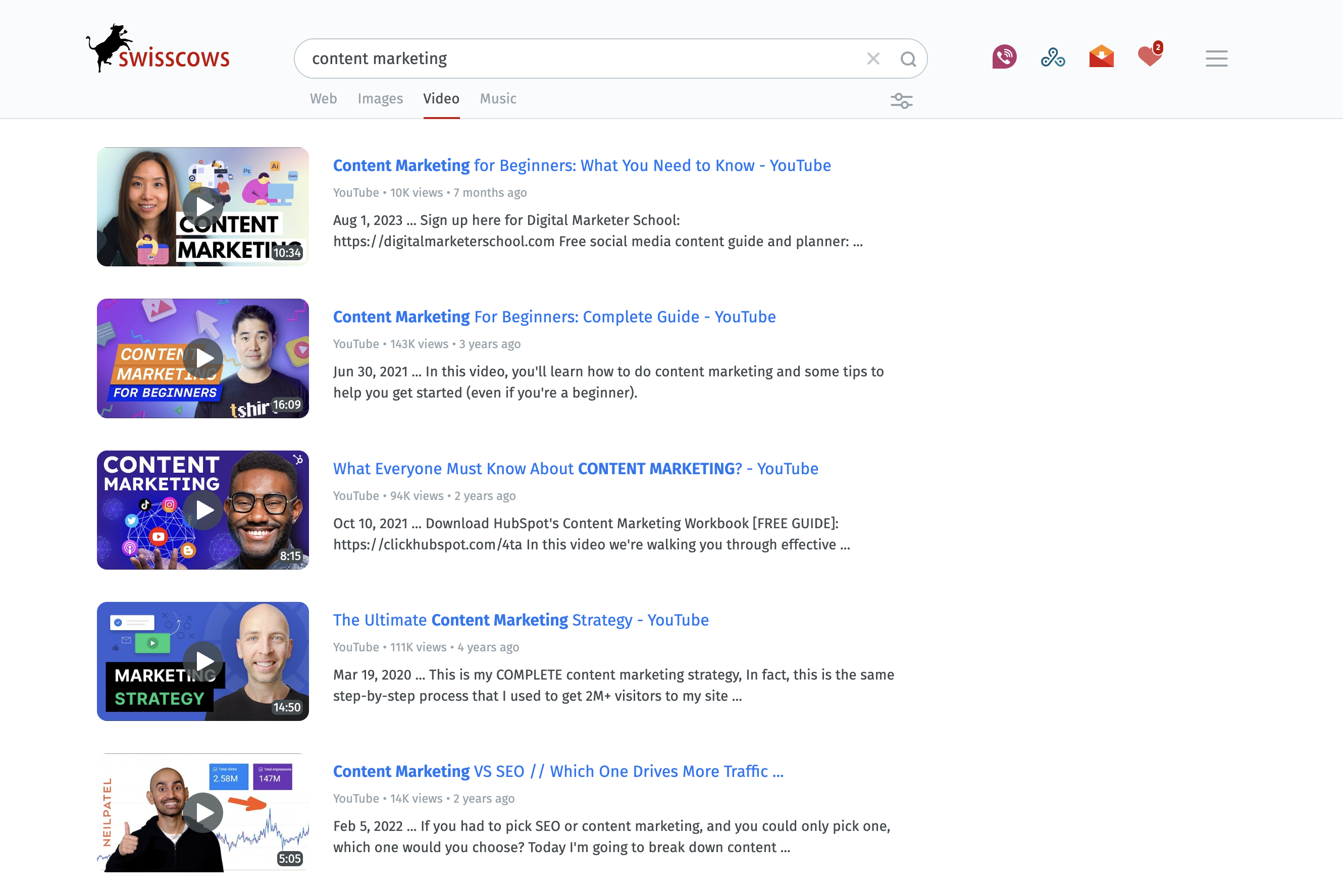 search for [content marketing], Swisscows