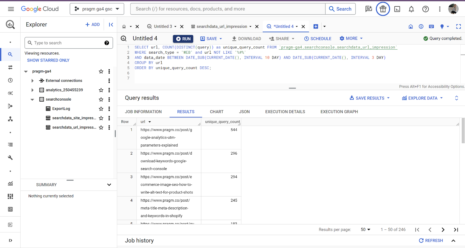 BigQuery complex SQL query in the internface
