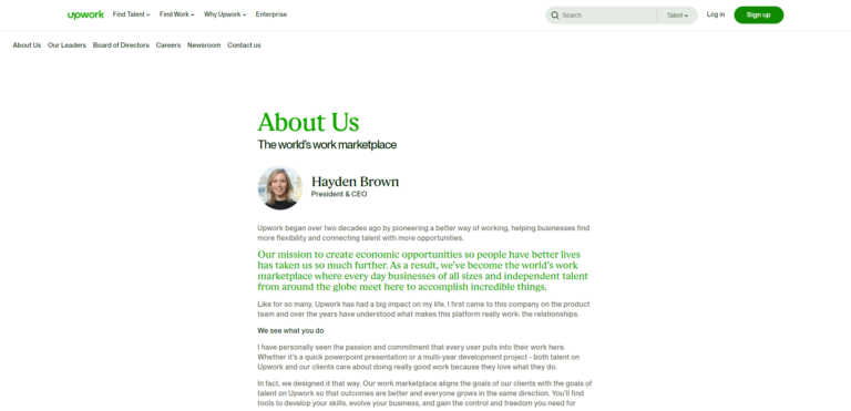 Upwork - 25 Awesome About Us Pages