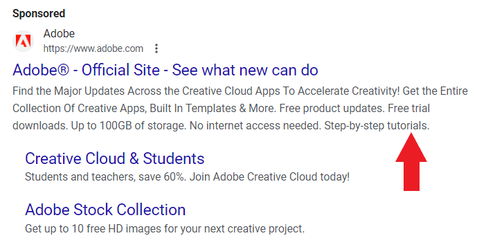 Callout asset example on desktop Google search.