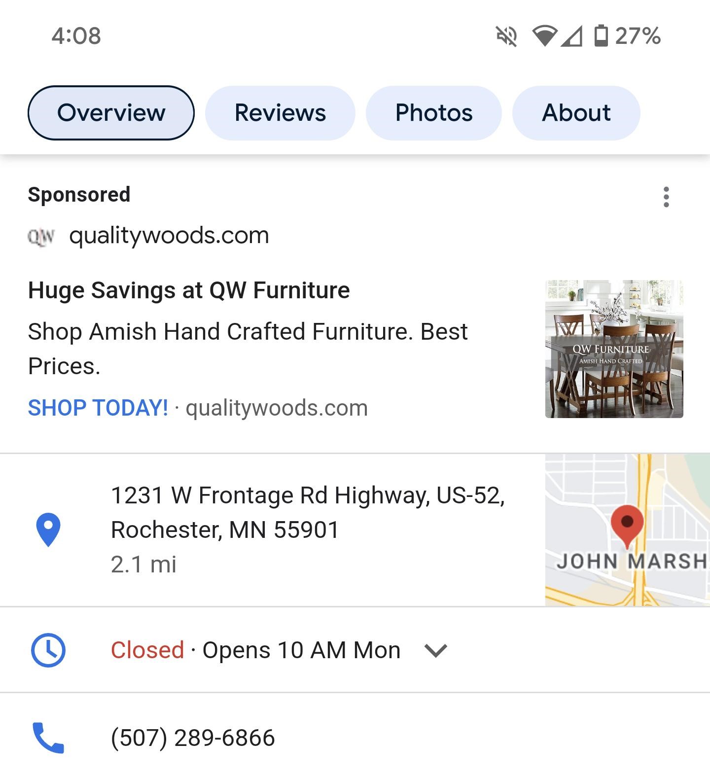 Example of location asset in Google search.