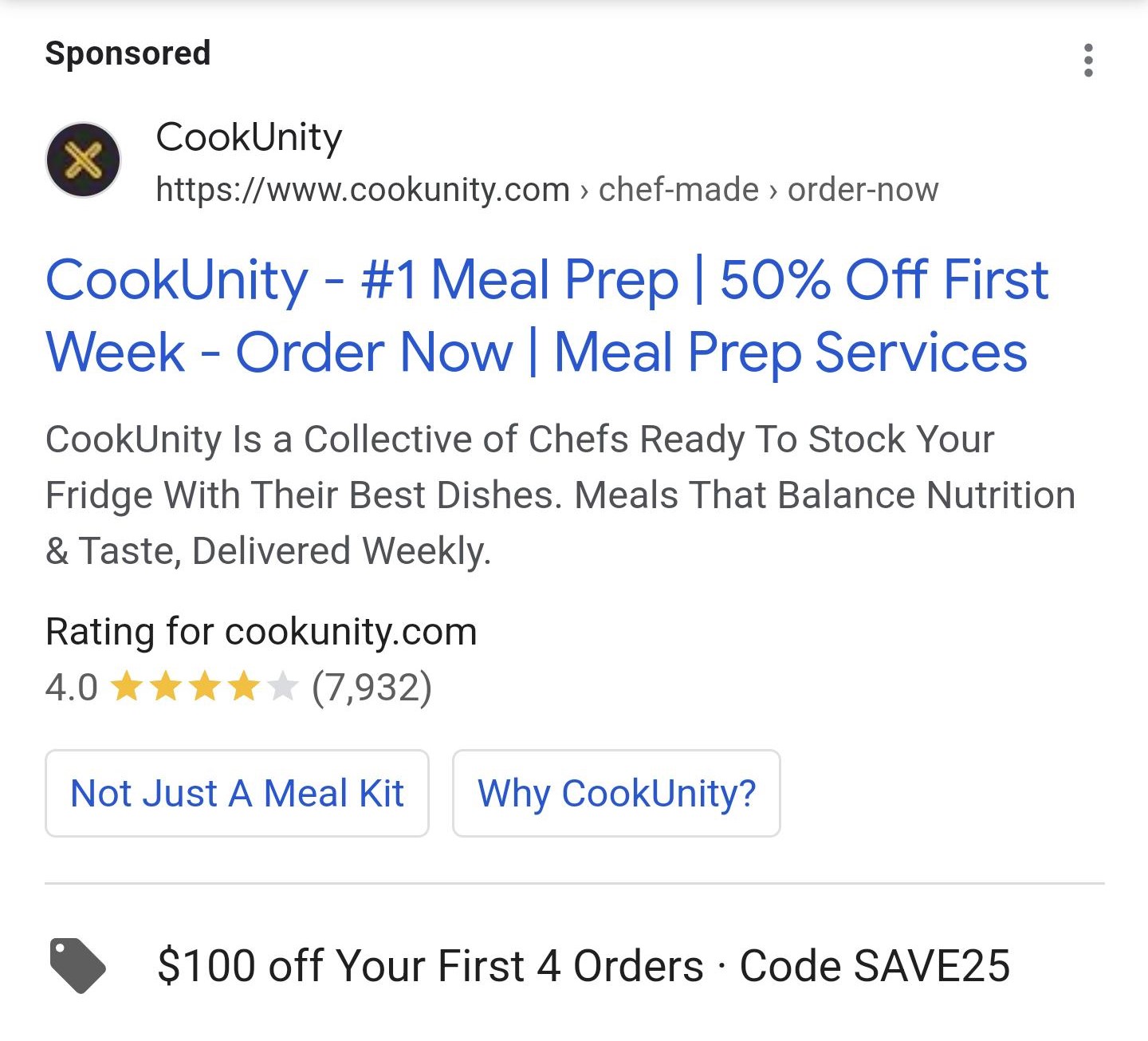 An example of a promotion asset in a mobile Google search result.