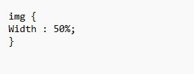 An image of CSS code that indicates that the image should take up 50% of the width of the page regardless of screen size.