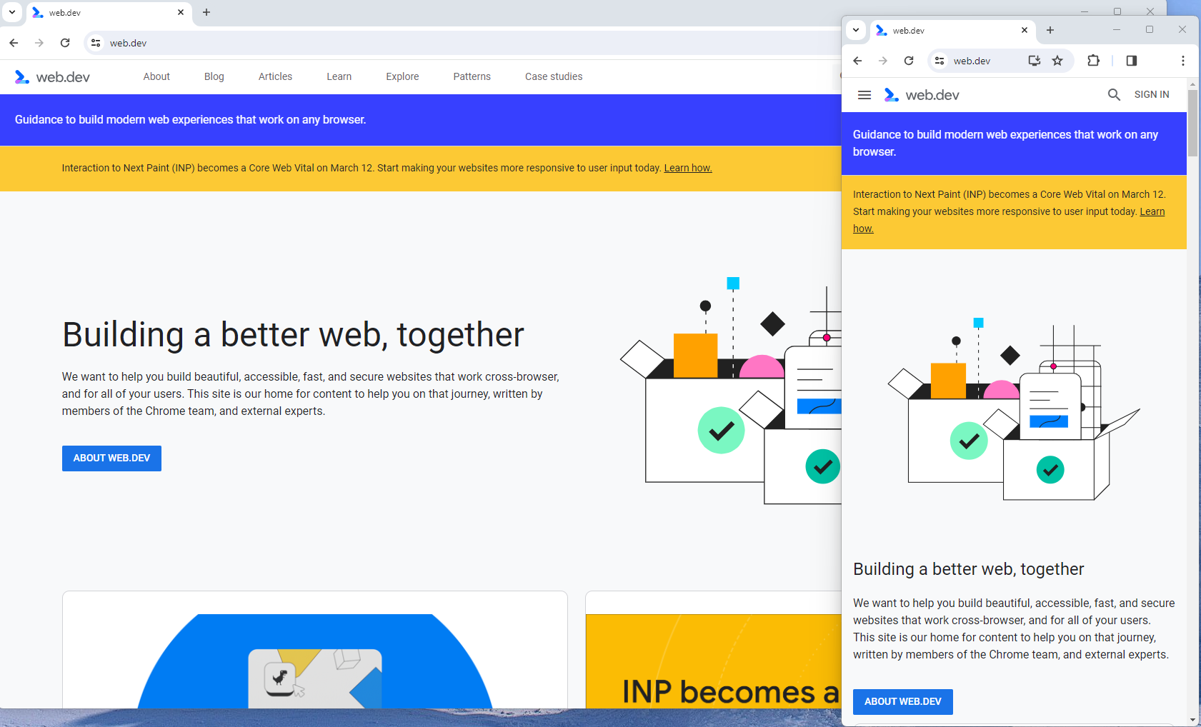 An representation  showing the quality  betwixt  Web.dev successful  a afloat  desktop show  vs. a mobile show  utilizing responsive design.