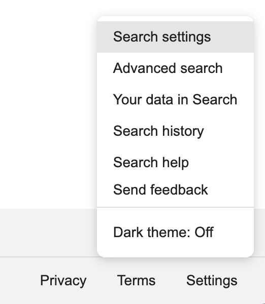 Search settings: Google