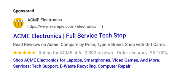 Structured Snippet Example - 12 Types Of Google Ads Extensions, Now Assets