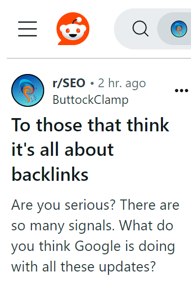 Screenshot of a Reddit station  asserting that links play   a little  important   relation   successful  rankings than it has successful  the past.