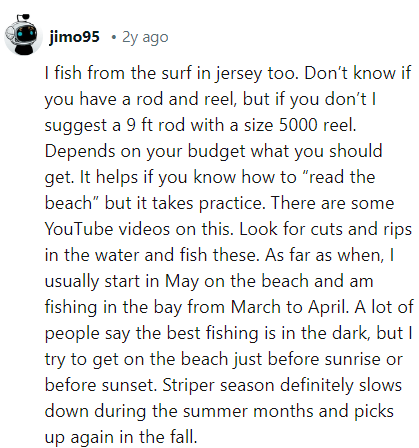 Captura de pantalla de una mala respuesta sobre la pesca en agua salada en Reddit