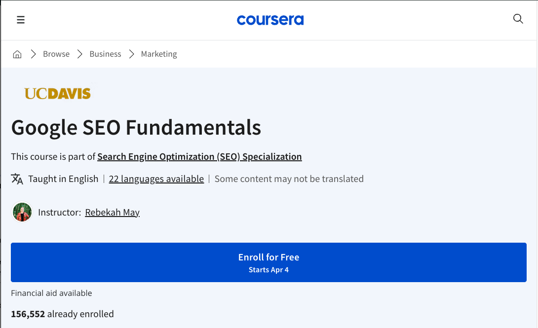 UCDavis Google SEO Fundamentals