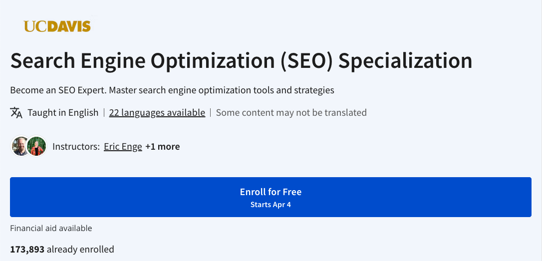 UCDavis SEO Specialization