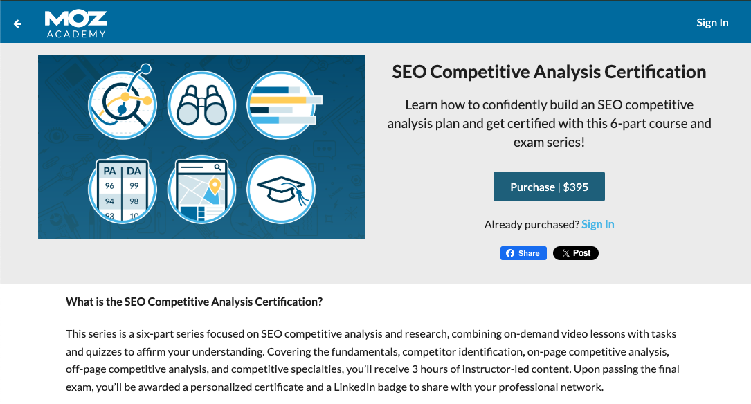 Competitive analysis Moz cert