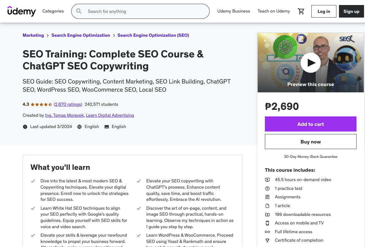 Udemy SEO Training with ChatGPT SEO Copywriting