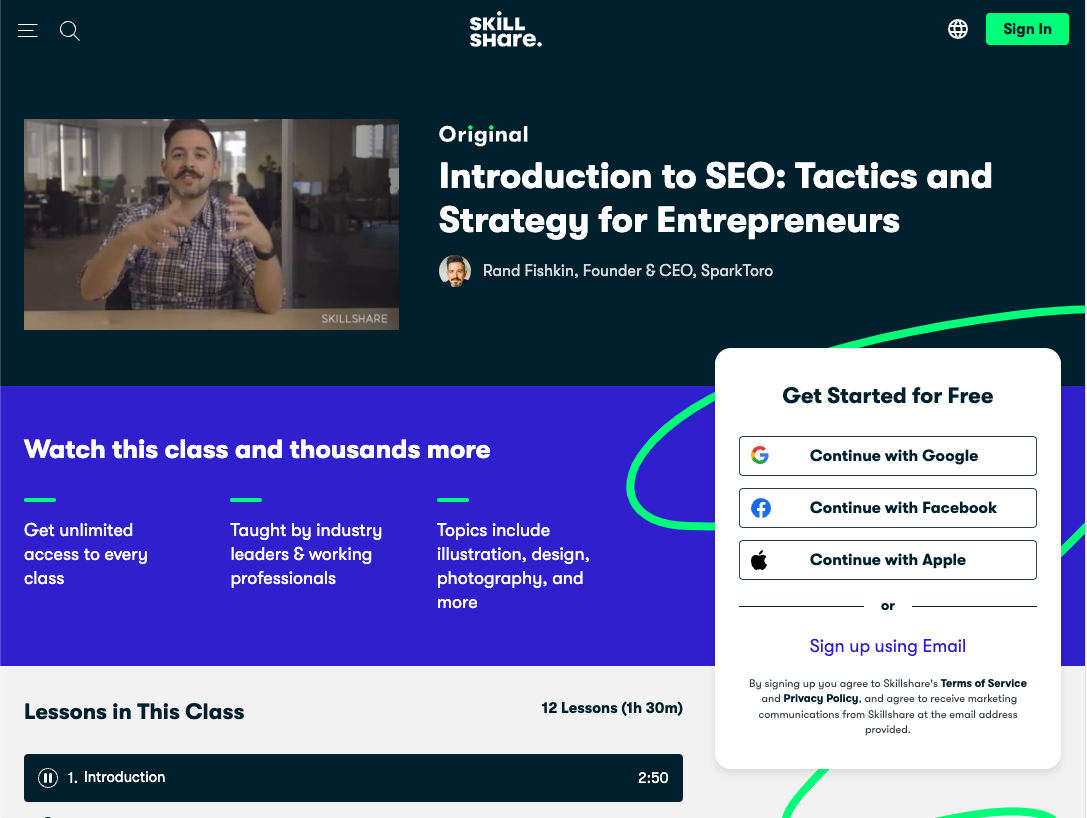 Skillshare, Intro to SEO for Entrepreneurs