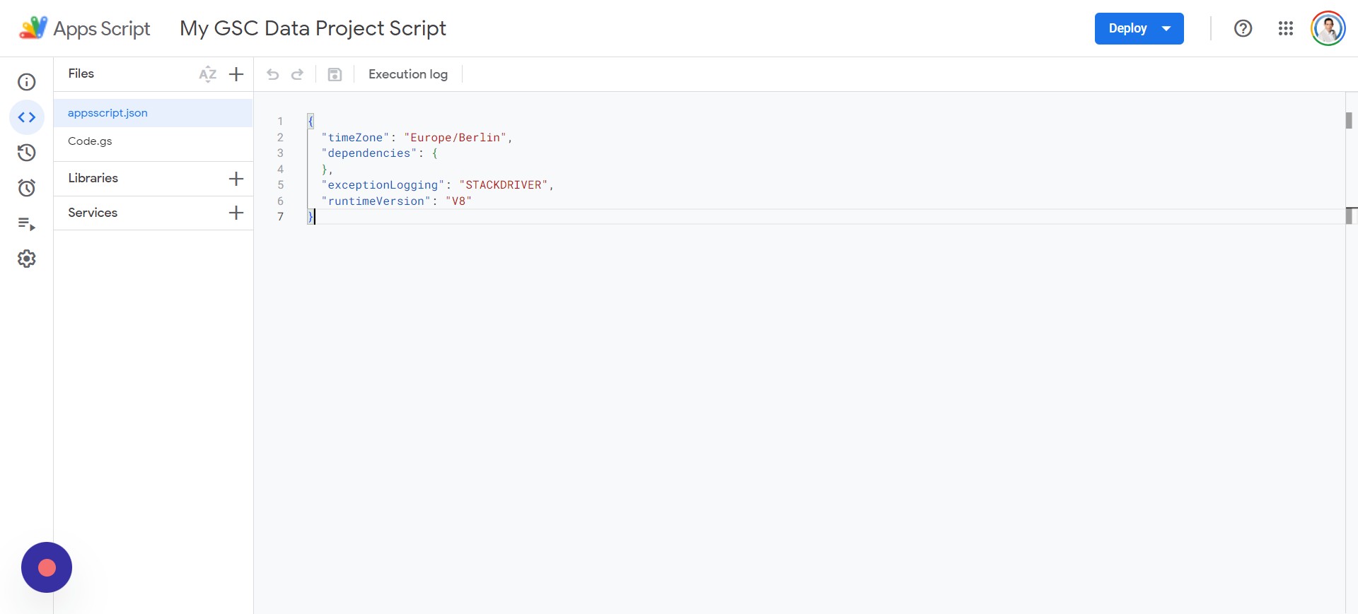 step 8 edit appscript json 604 - Automate Multi-Site Reporting With Google Sheets And GSC API