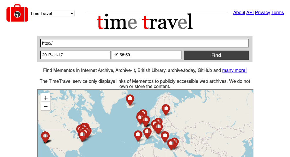 You can access archives from several sources on the website using the Time Travel tool.