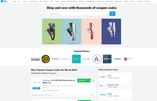 Captura de pantalla del subdominio de cupones de USA Today, marzo de 2024