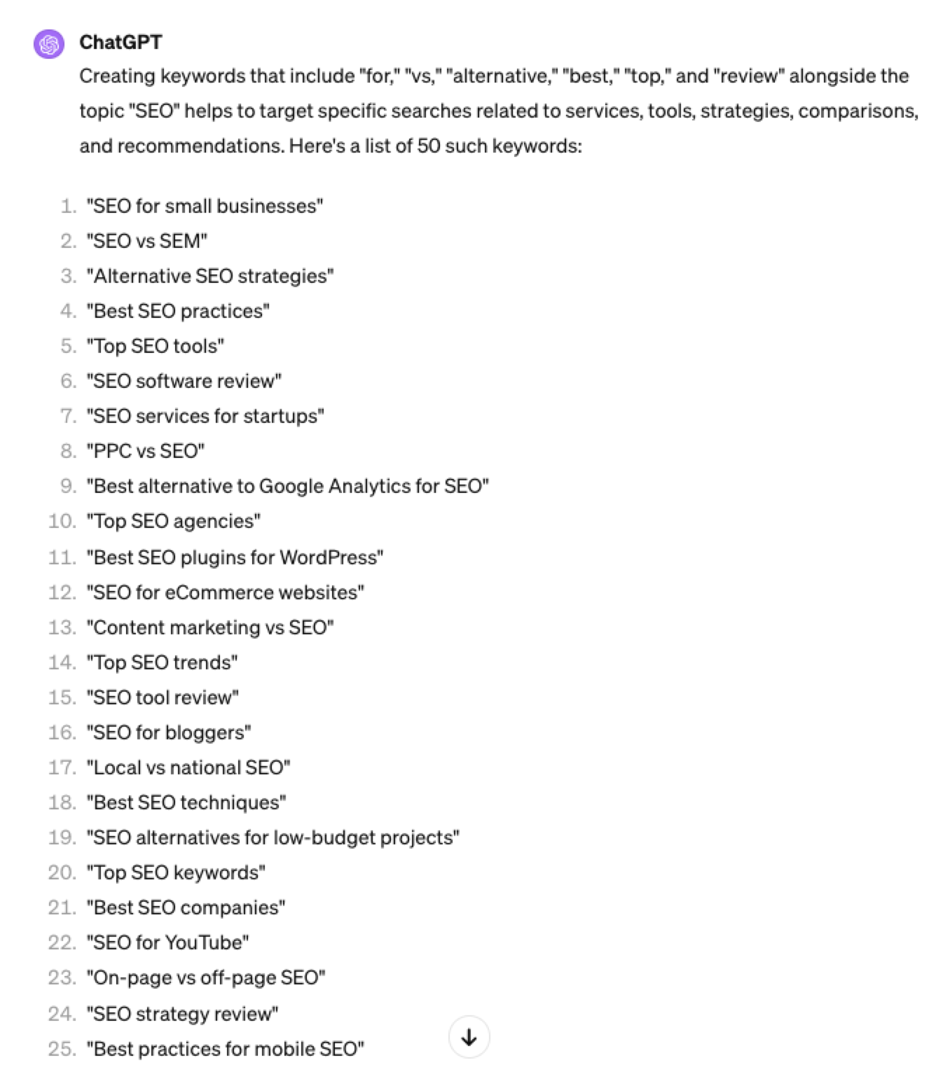 chatgpt examination  patterns for keyword research