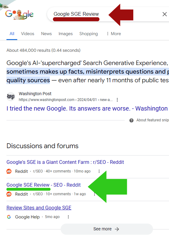 Screens،t s،wing a Reddit post that ranked in Google within minutes