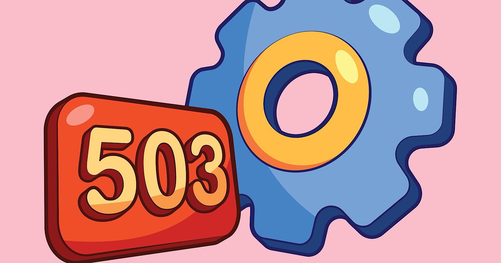 A colorful illustration depicting a "503 status codes" error message. The numbers are shown on a bright red-orange rectangle, next to a large blue gear