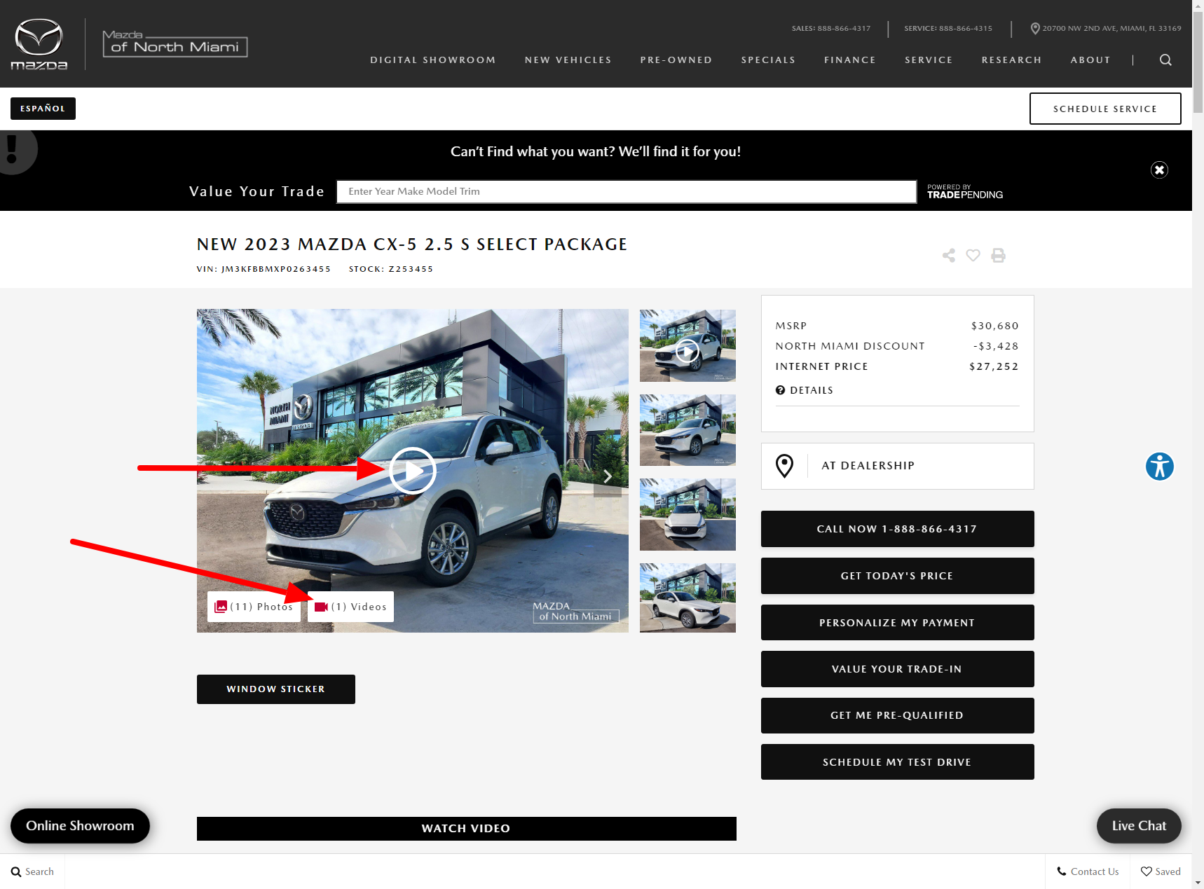 video on car listing example