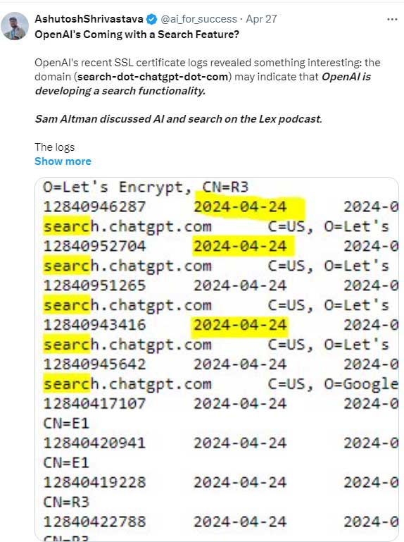 Screenshot of SSL logs for search.chatgpt.com