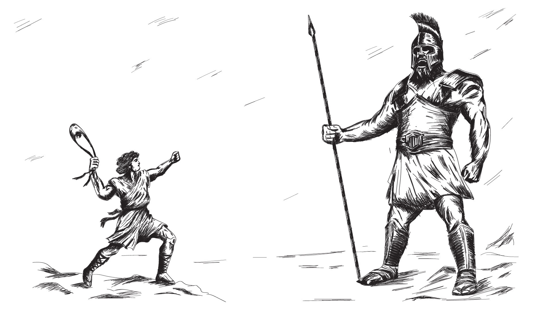 An illustration of two warriors in combat.