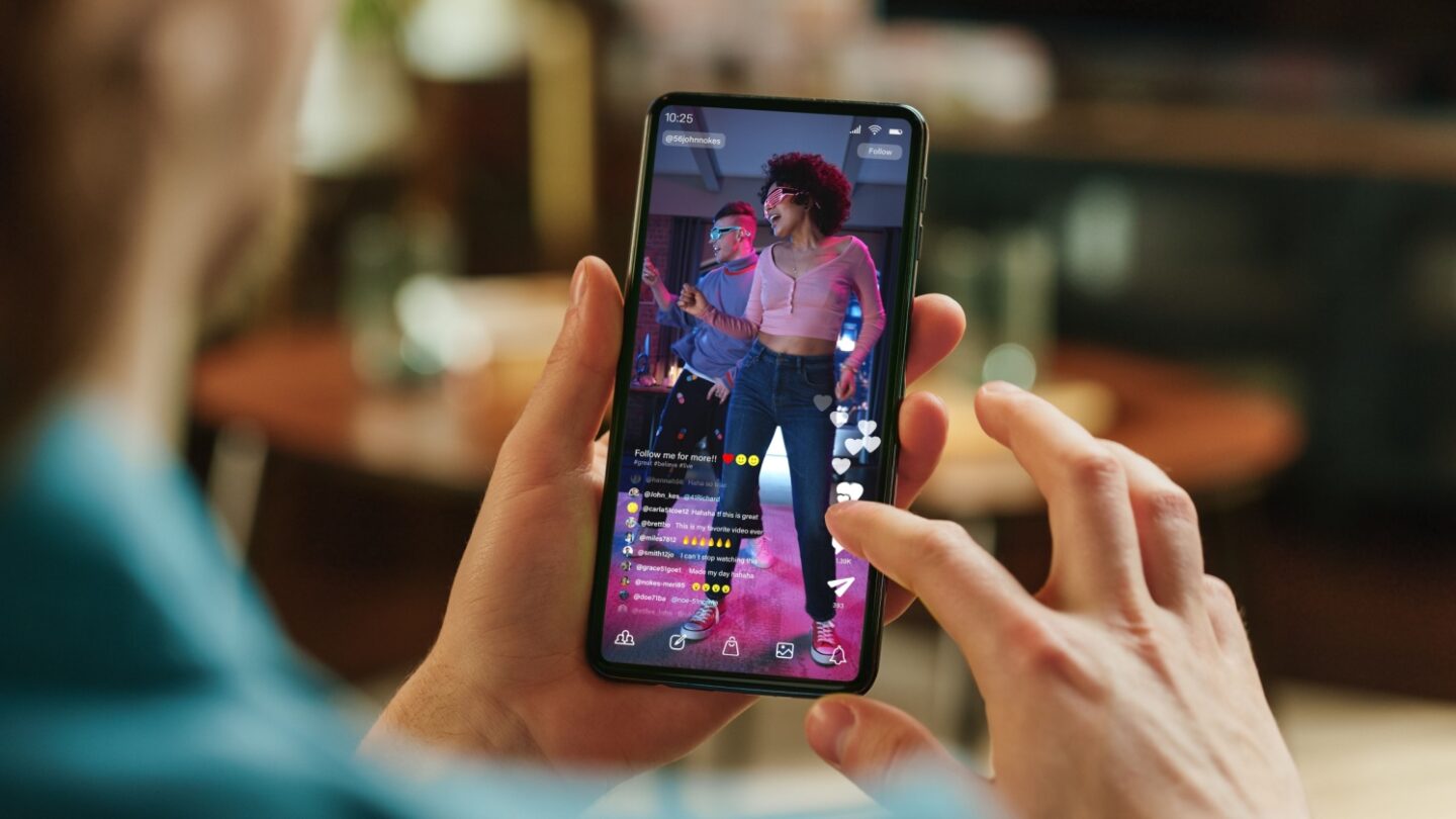 TikTok social media trends interface showing viral content and trending hashtags