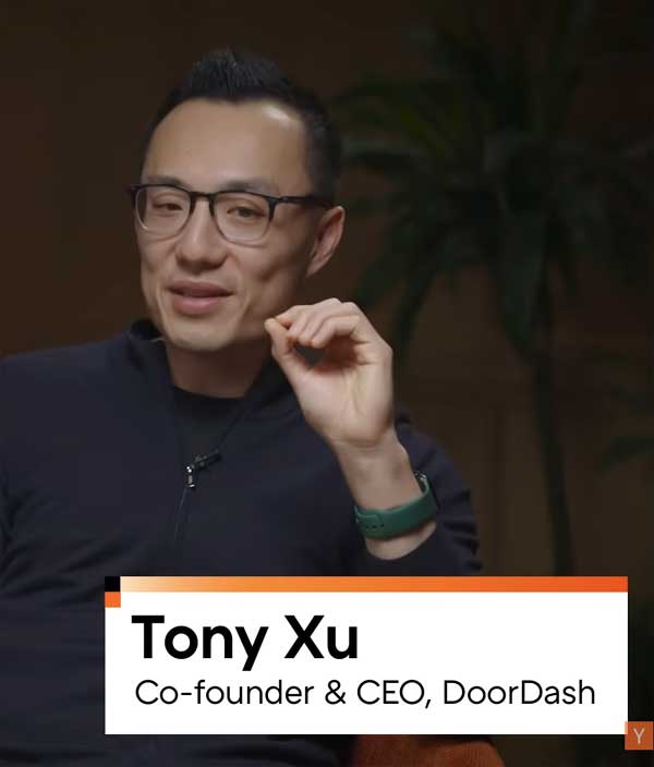 Screenshot of DoorDash Co-founder Tony Xu speaking on video podcast